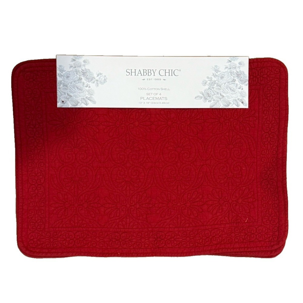 Shabby Chic Set Of 4 Scalloped Edged  Quilted Placemats New Red